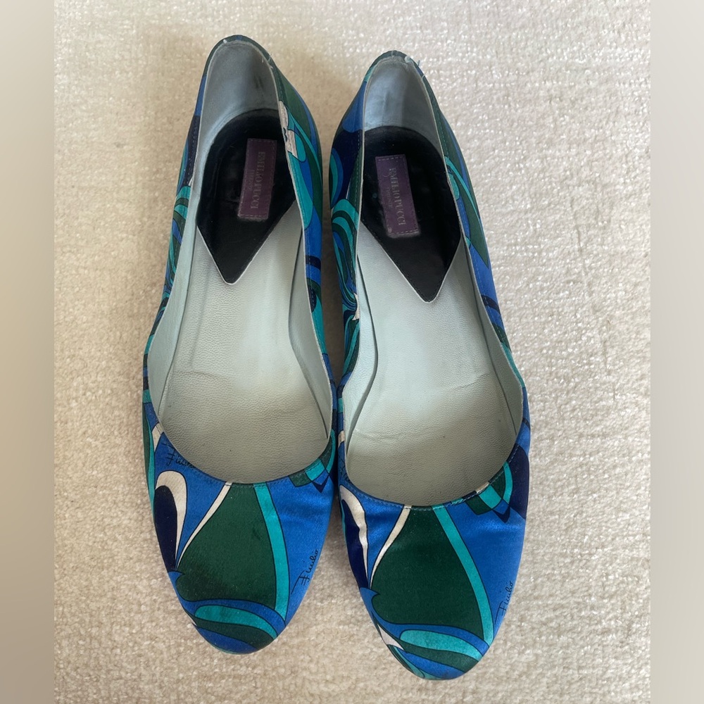 Emilio Pucci Vibrant Blue and Green Flats - Size 37